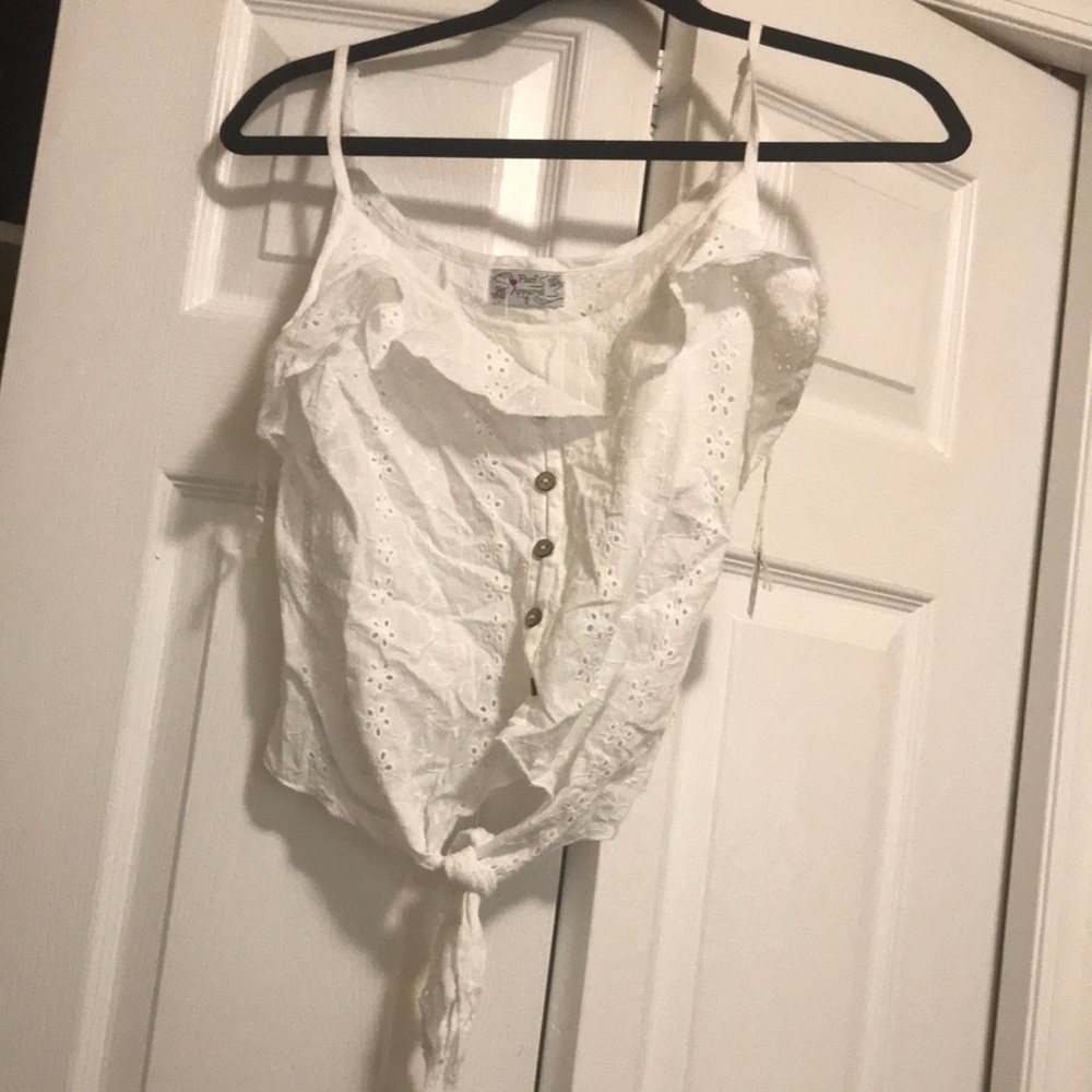 Lace button up shirt with tie knot at the front